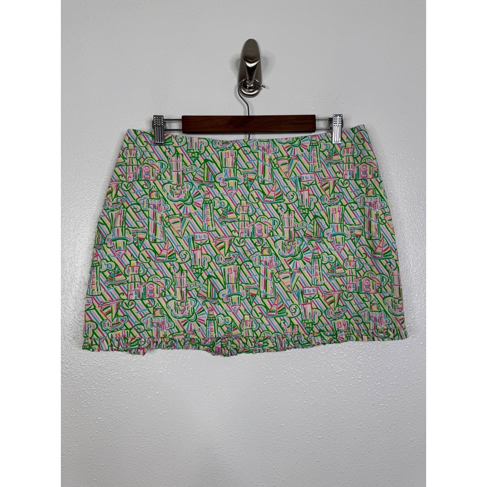 Lilly Pulitzer Womens Lighthouse Print Cotton Ruffle Mini Skirt Multi Color Sz 8